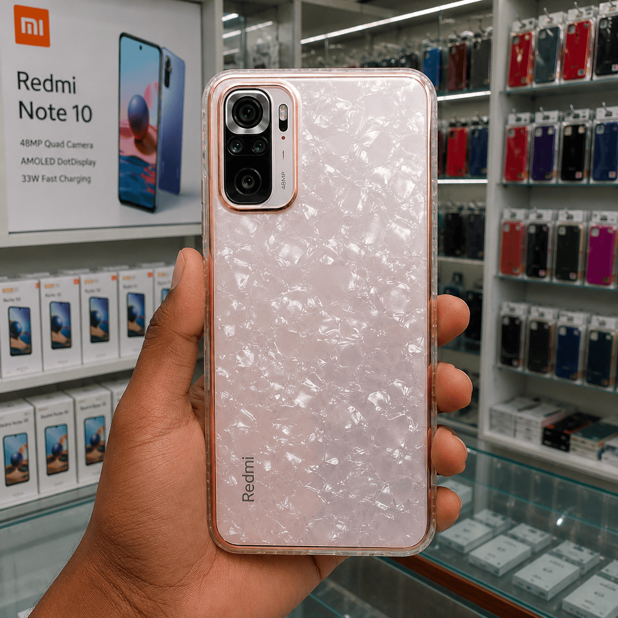 Marble Pattern Back Cover For Redmi Note 10 Phone Case With Pop Up Holder Pink Onezeros.in