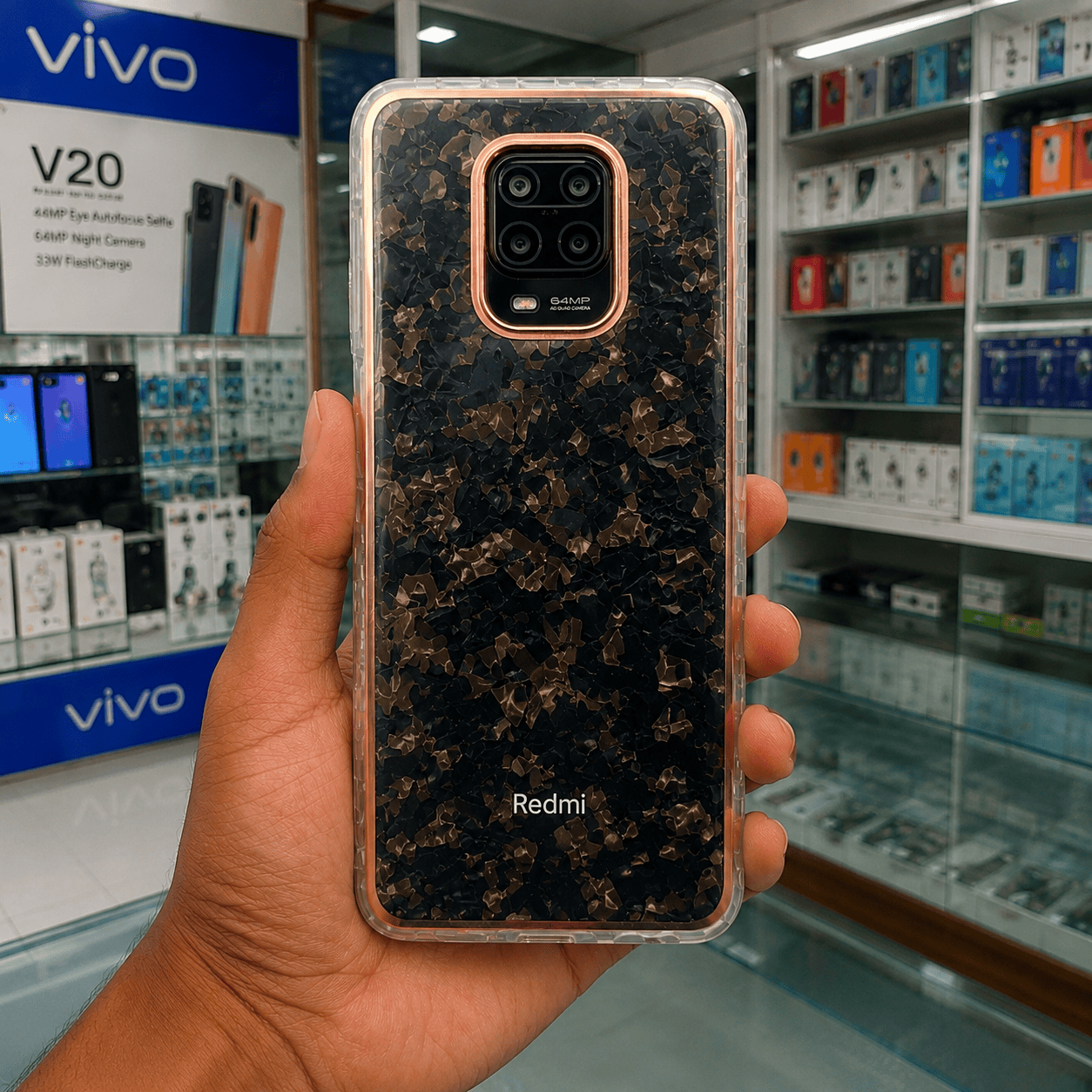 Marble Pattern Back Cover For Redmi Note 9 Pro Phone Case With Pop Up Holder Black Onezeros.in