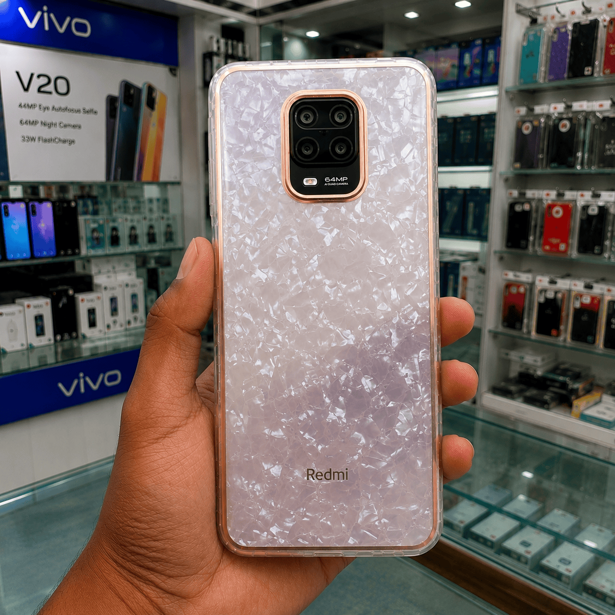 Marble Pattern Back Cover For Redmi Note 9 Pro Phone Case With Pop Up Holder Pink Onezeros.in