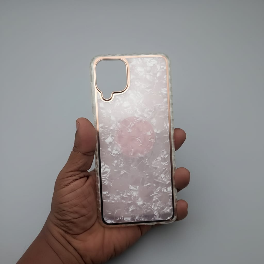 Marble Pattern Back Cover For Samsung A12 Phone Case With Pop Up Holder Pink Onezeros.in