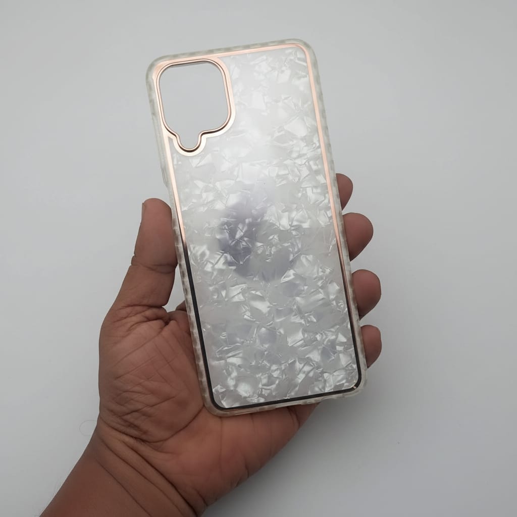 Marble Pattern Back Cover For Samsung A12 Phone Case With Pop Up Holder White Onezeros.in