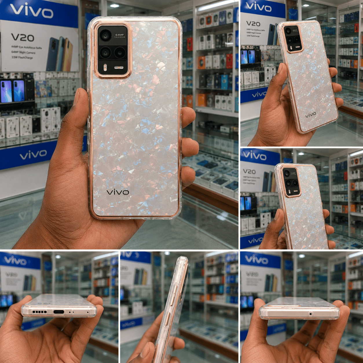 Marble Pattern Back Cover For Vivo V20 Phone Case With Pop Up Holder Onezeros.in
