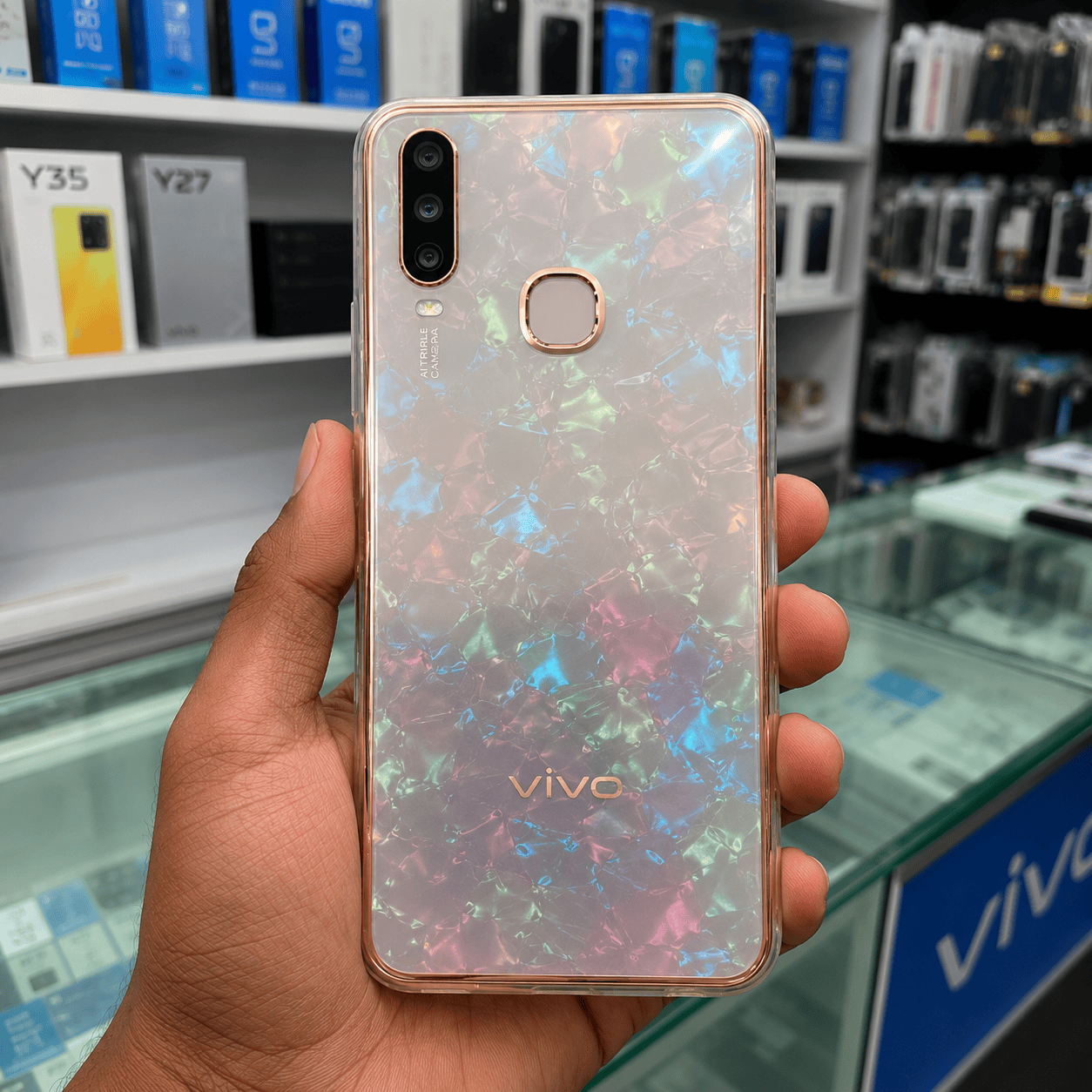 Marble Pattern Back Cover For Vivo Y12 Phone Case With Pop Up Holder Mixed Onezeros.in