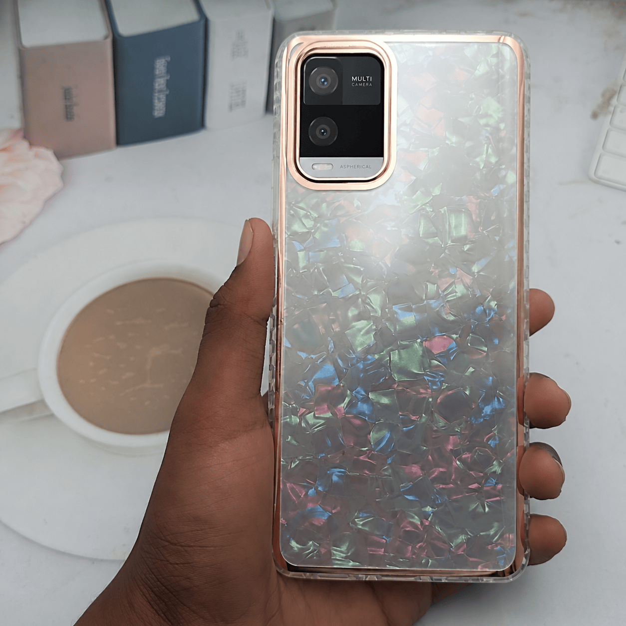 Marble Pattern Back Cover For Vivo Y21/Y33s Phone Case With Pop Up Holder Mixed Onezeros.in