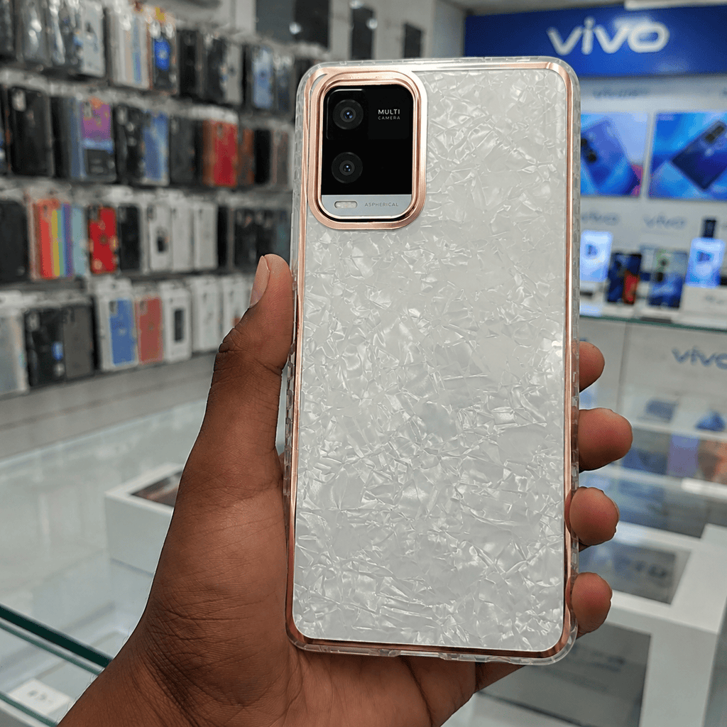 Marble Pattern Back Cover For Vivo Y21/Y33s Phone Case With Pop Up Holder White Onezeros.in
