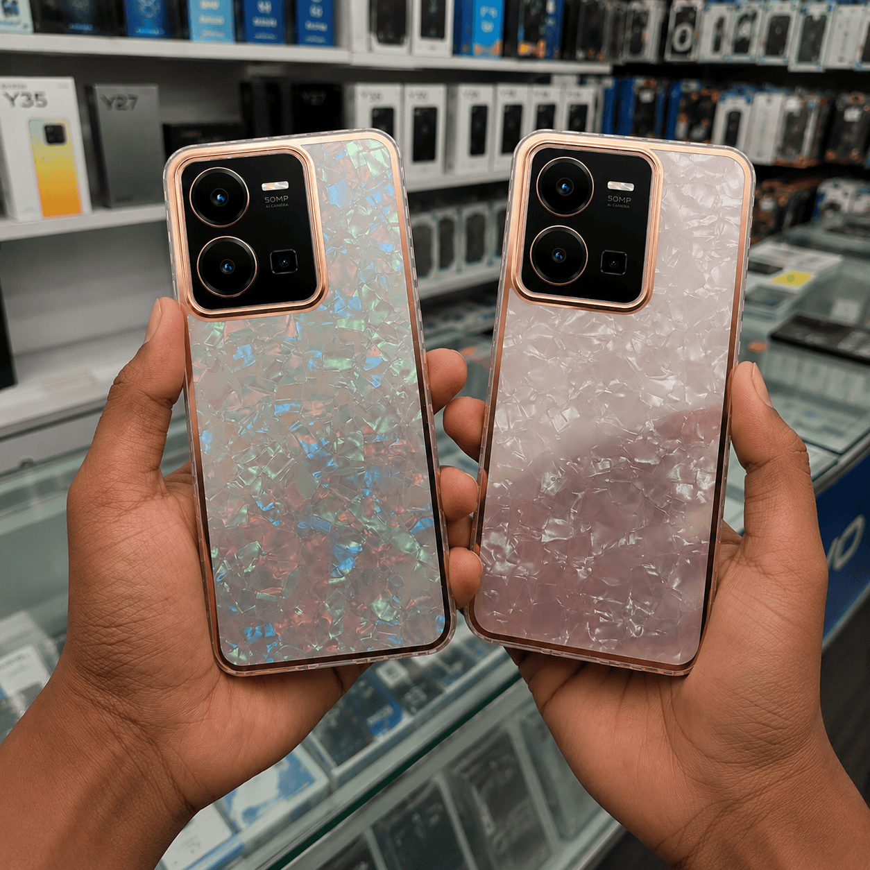 Marble Pattern Back Cover For Vivo Y35 Phone Case With Pop Up Holder Onezeros.in