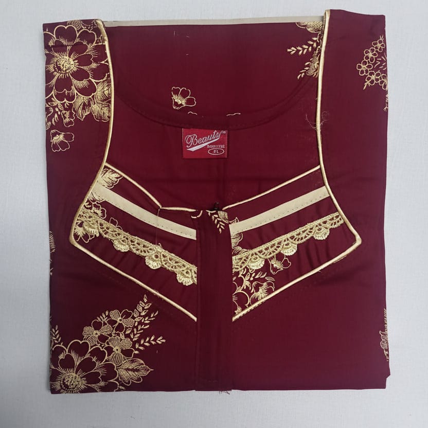 Maroon background yellow floral pattern Nighty Onezeros.in