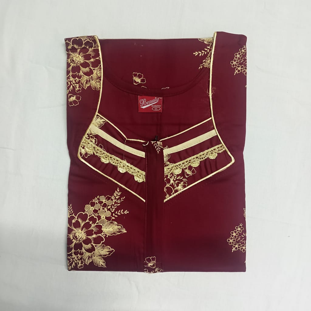 Maroon background yellow floral pattern Nighty Onezeros.in