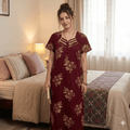 Maroon background yellow floral pattern Nighty Onezeros.in