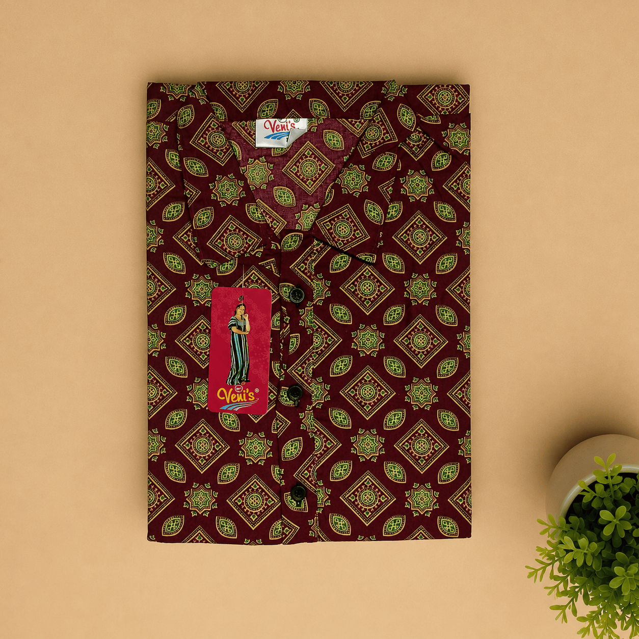 Maroon Printed Cotton Nighty for Women | Soft & Comfortable Daily Wear XL OneZeros