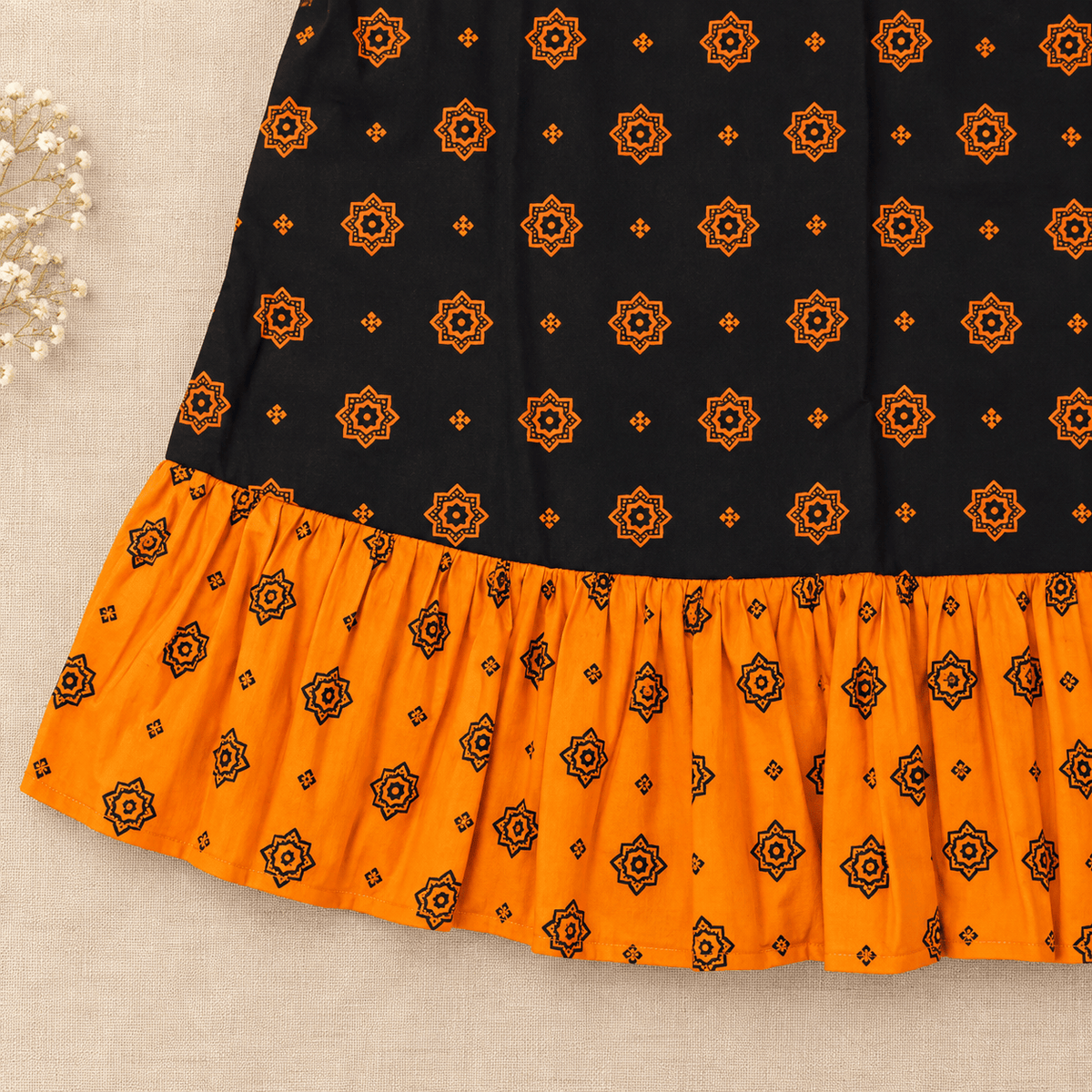 MATHAN Cotton Frock Nighty for Women – Black & Orange Printed Mid-Length Nightwear XL OneZeros