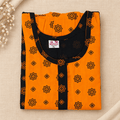 MATHAN Cotton Frock Nighty for Women – Black & Orange Printed Mid-Length Nightwear XL OneZeros
