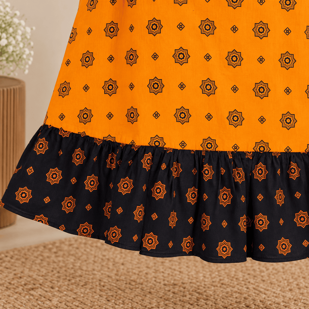 MATHAN Cotton Frock Nighty for Women – Orange & Black Printed Nightwear XL OneZeros