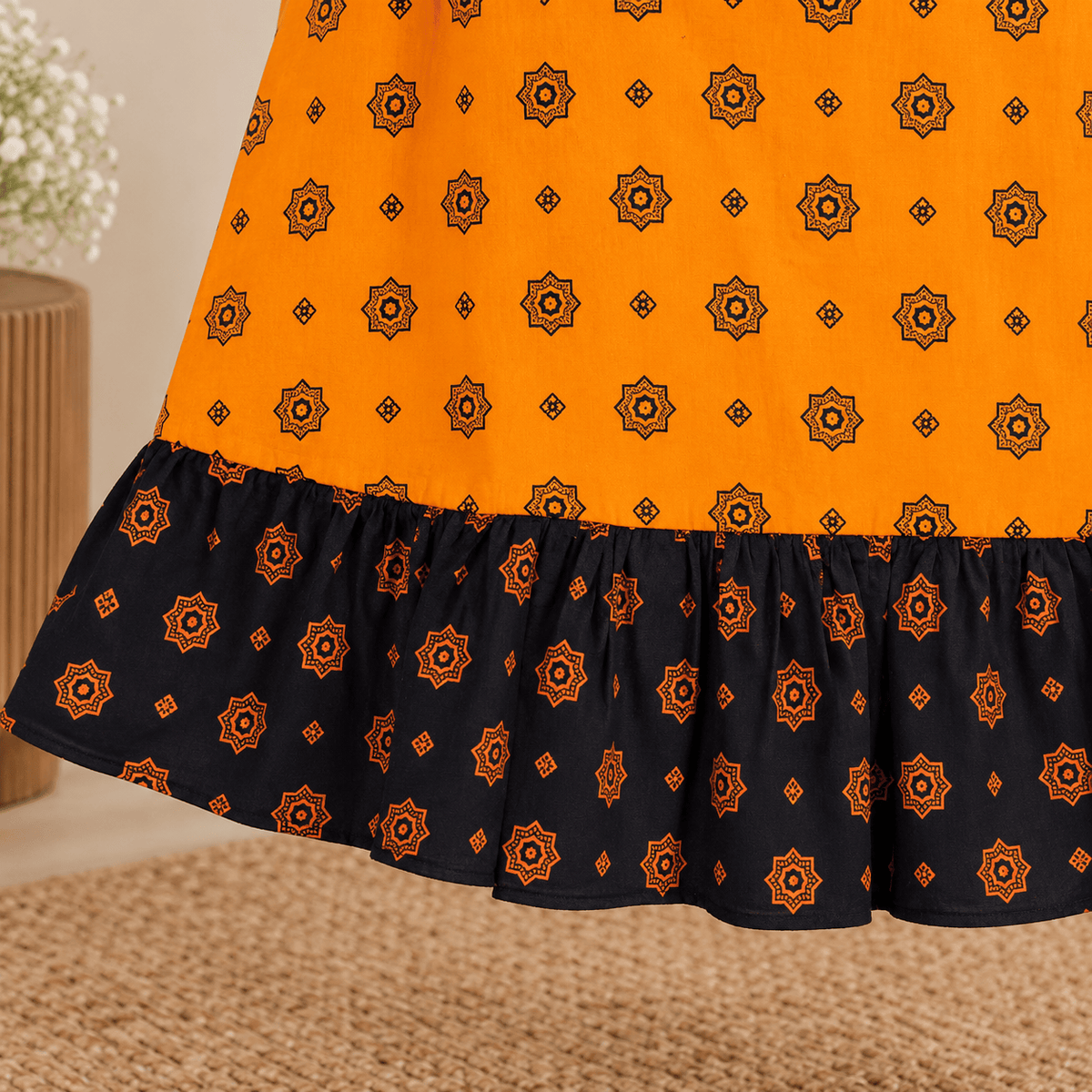 MATHAN Cotton Frock Nighty for Women – Orange & Black Printed Nightwear XL OneZeros