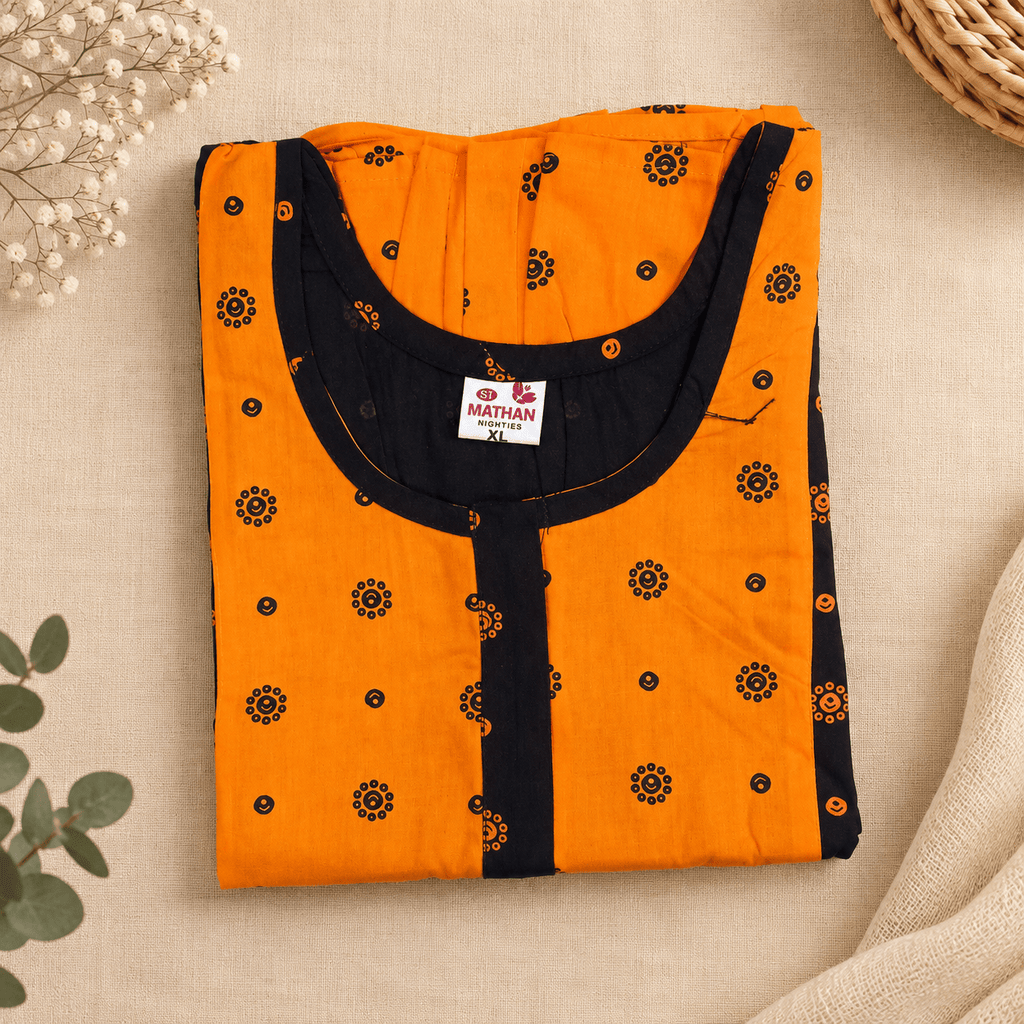 Mathan Cotton Frock Nighty for Women – Stylish Printed Nightwear with Puff Sleeves & Frill XXL OneZeros