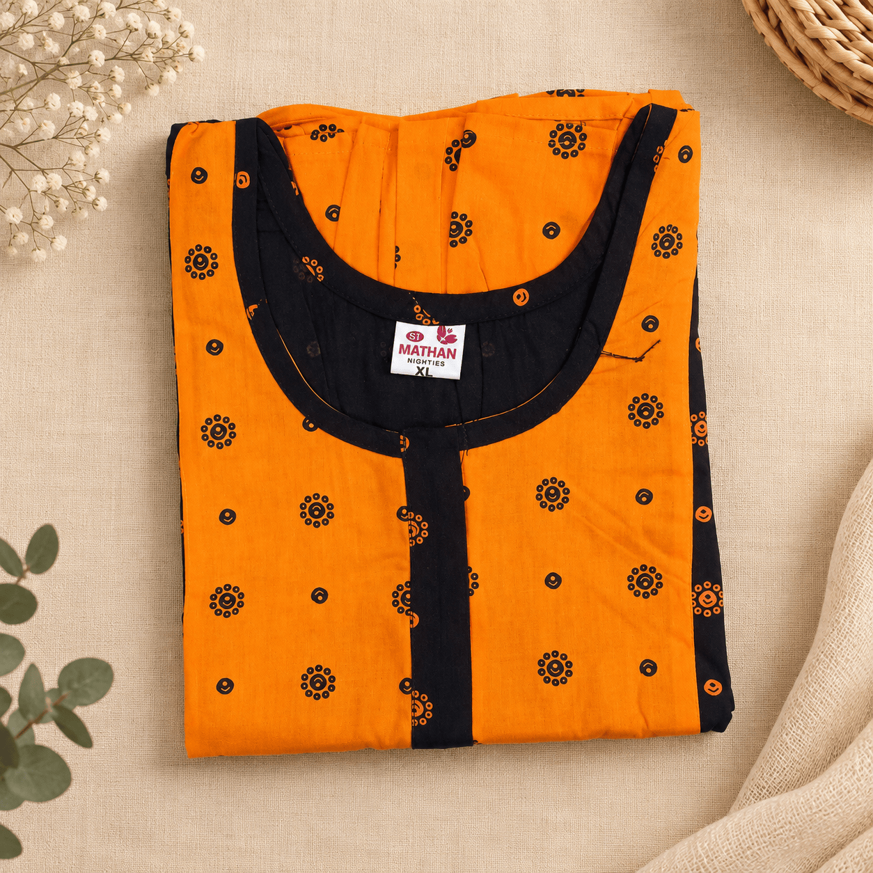 Mathan Cotton Frock Nighty for Women – Stylish Printed Nightwear with Puff Sleeves & Frill XXL OneZeros