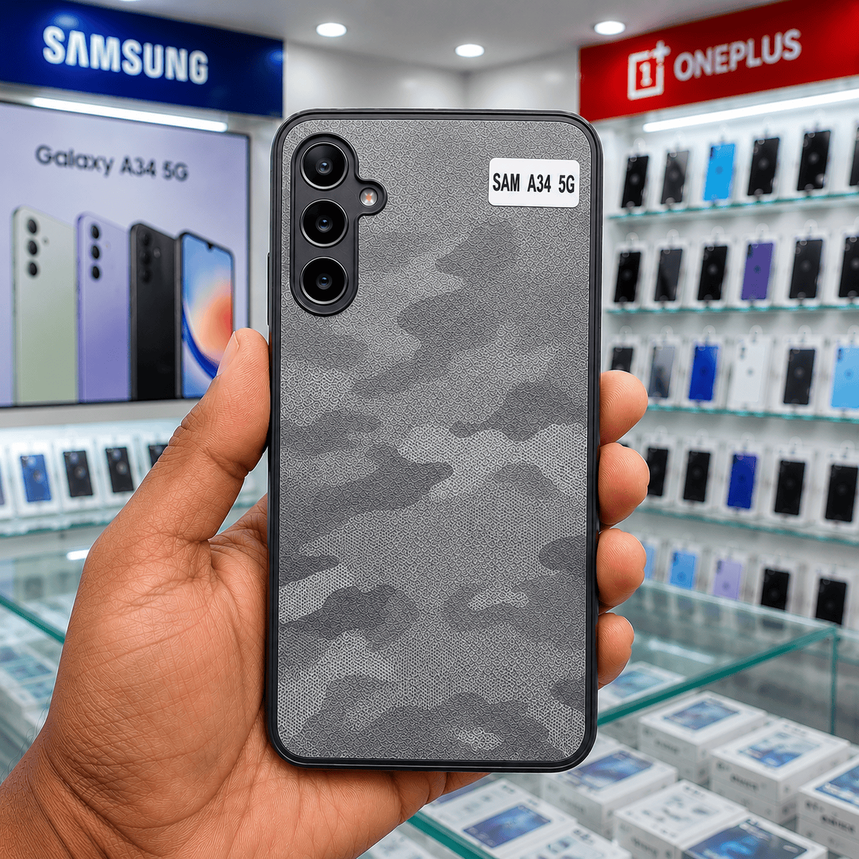 Military Camouflage Phone Case for Samsung A34 5G Back Cover Gray Onezeros.in