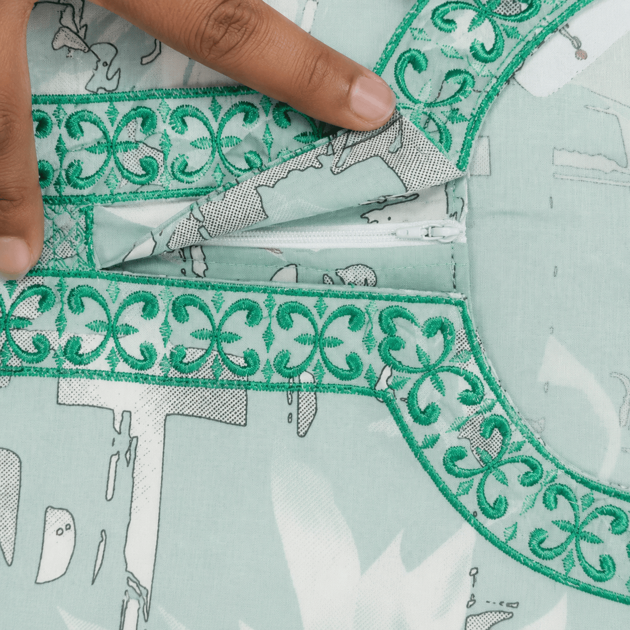 Mint Green Printed Rayon Nighty for Women | Embroidered Designer Night Dress | Soft & Comfortable Home Wear OneZeros