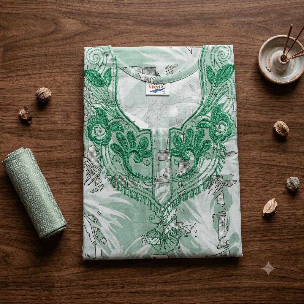 Mint Green Printed Rayon Nighty for Women | Embroidered Designer Night Dress | Soft & Comfortable Home Wear XL / 2 OneZeros