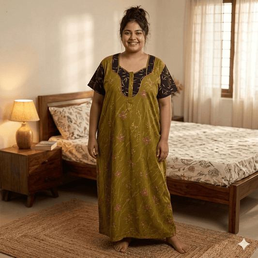 Muddy Brown Floral Pattern Big Size Nighty Onezeros.in