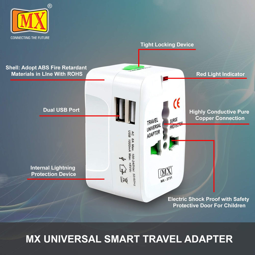 MX Universal Worldwide Travel Adapter with USB Port Onezeros.in