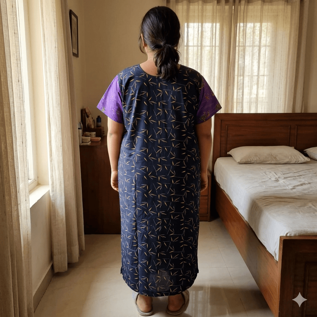 Navy Blue and Purple Color Spray Pattern Big Size Nighty Onezeros.in