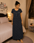 Navy Blue Floral Stripe Dreamscape Nighty for Women 2XL Onezeros.in