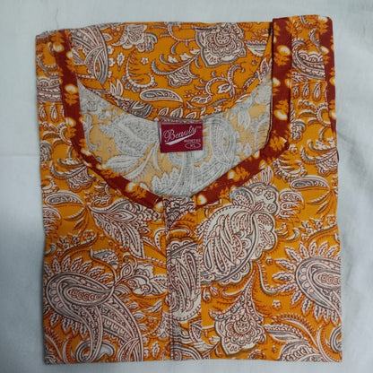 Orange Color Floral Pattern Nighty Onezeros.in
