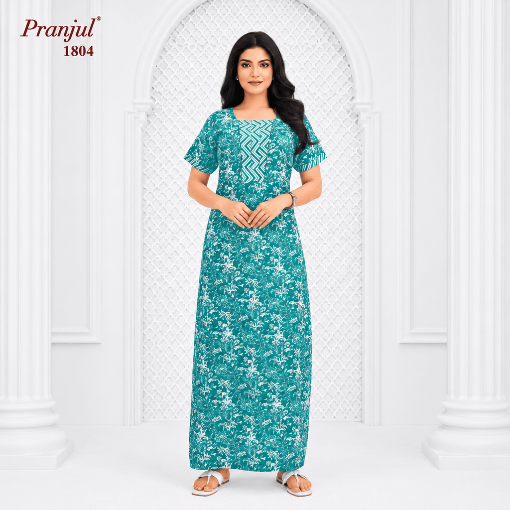 Pranjul 1804 Cotton Nighty for Women | Printed Full Length Night Gown with Pocket XXL OneZeros