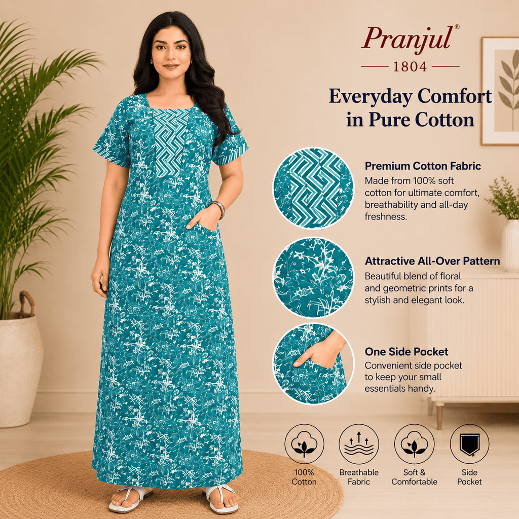Pranjul 1804 Women's Cotton Printed Nighty OneZeros