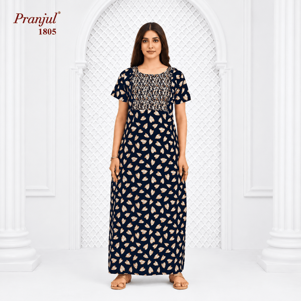 Pranjul 1805 Cotton Nighty for Women | Printed Full Length Night Gown with Pocket XXL OneZeros