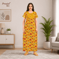Pranjul 1811 Gold-Yellow Floral Printed Cotton Nighty Onezeros.in