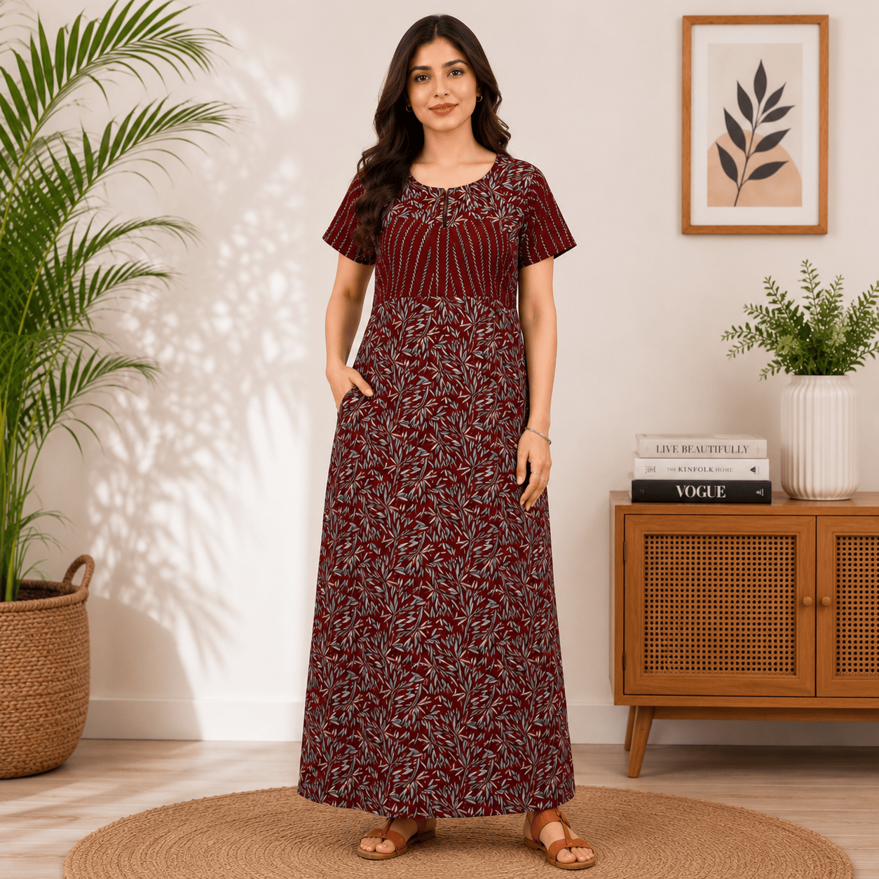 Pranjul 1813 Cotton Leaf Printed Nighty for Women XL OneZeros
