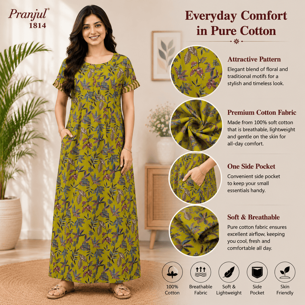Pranjul 1814 Cotton Floral Printed Nighty for Women OneZeros