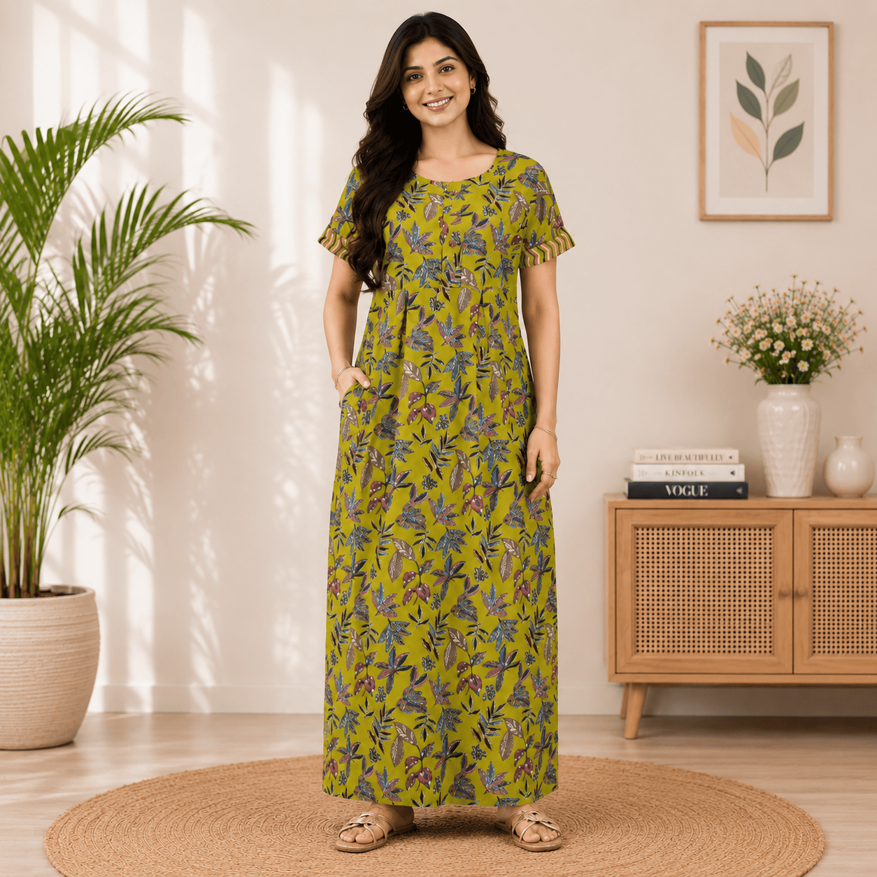 Pranjul 1814 Cotton Floral Printed Nighty for Women XL OneZeros