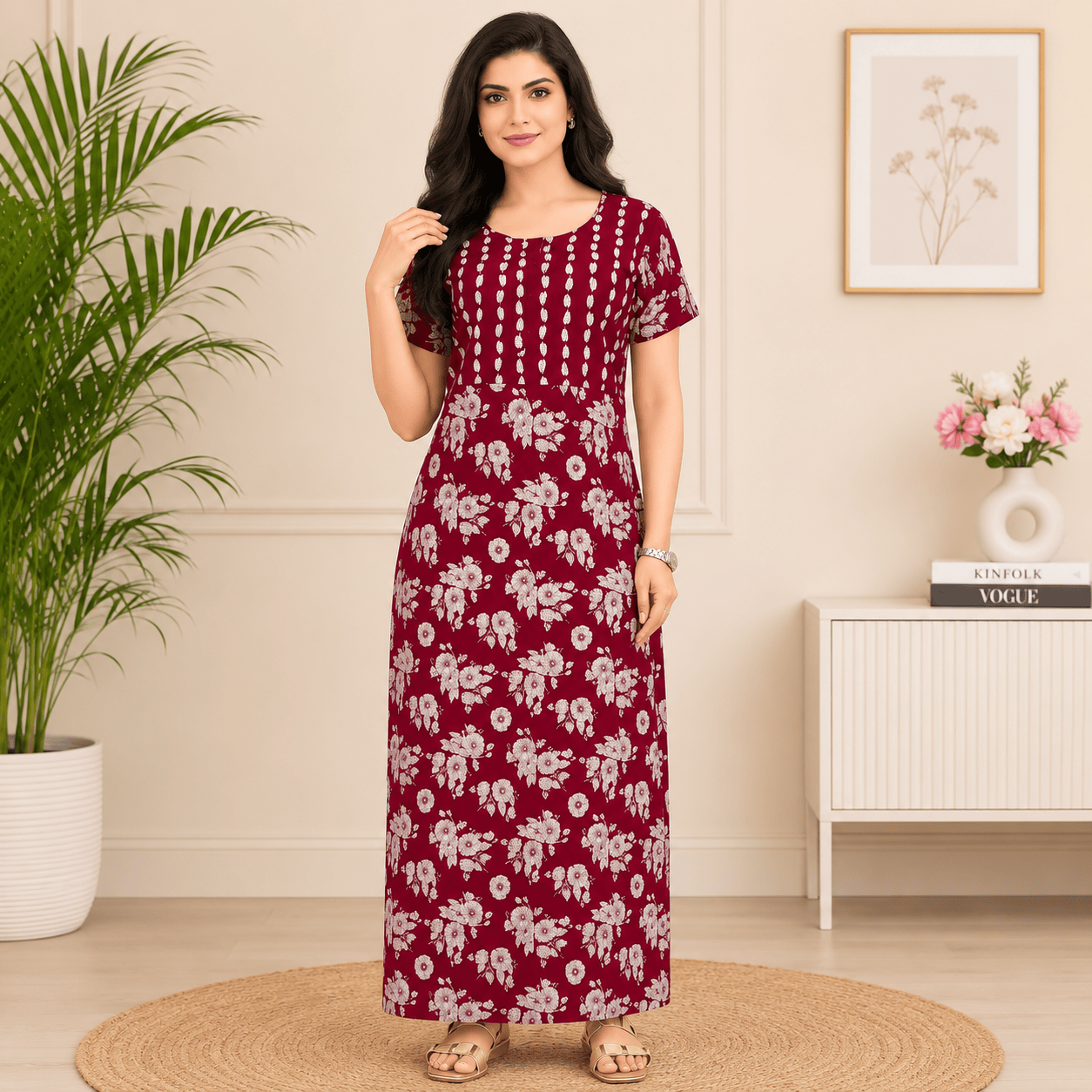 Pranjul 1816 Cotton Floral Printed Nighty for Women OneZeros