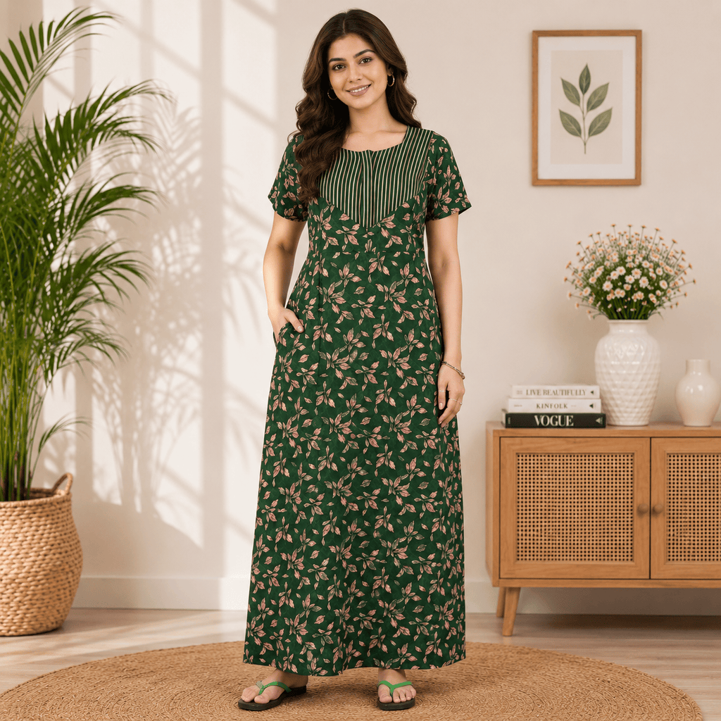 Pranjul 1818 Green Floral Printed Cotton Nighty XXL OneZeros