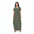 Pranjul 1818 Green Floral Printed Cotton Nighty with Round Neck & Side Pockets OneZeros