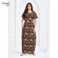 Pranjul 1819 Brown Floral Printed Cotton Nighty with Round Neck & Side Pocket OneZeros