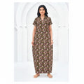 Pranjul 1822 Dark Brown Floral Printed Cotton Nighty with Collar & Side Pockets XL OneZeros