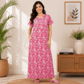 Pranjul 1823 Cerise Red Floral Printed Cotton Nighty for Women XXL OneZeros
