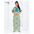 Pranjul 1824 Cream & Cyan Floral Printed Cotton Nighty for Women | Soft Full-Length Nightgown XXL OneZeros