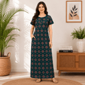Pranjul 1825 Dark Cyan Ajrakh Printed Cotton Nighty for Women XXL OneZeros