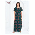 Pranjul 1825 Dark Cyan Ajrakh Printed Cotton Nighty for Women | Soft Full-Length Nightgown XXL OneZeros