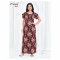 Pranjul 1827 Maroon Printed Cotton Nighty for Women | Soft & Comfortable Full-Length Nightgown XXL OneZeros