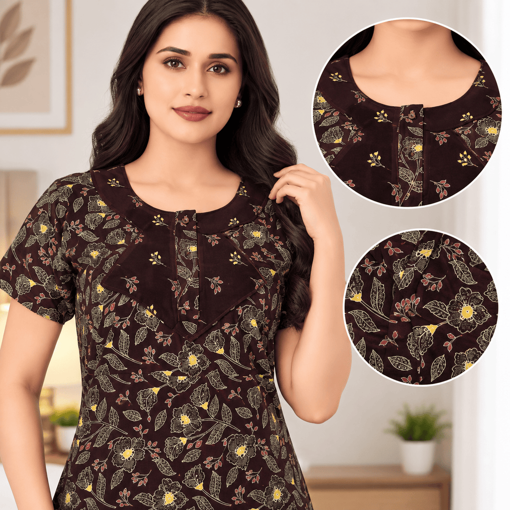 Pranjul 2052 Floral Printed Cotton Nighty for Women – Comfortable Full-Length Nightdress with Side Pocket OneZeros