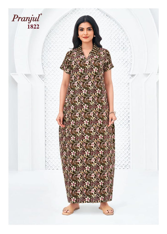 Pranjul Dark Brown Rose Floral Elegance Cotton Nighty XL Onezeros.in