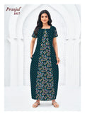 Pranjul Dark Green Color Floral Cotton Nighty XL Onezeros.in