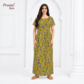 Pranjul Mustard Yellow Color Floral Pattern Cotton Nighty XL Onezeros.in