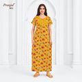 Pranjul Yellow-Gold Color Floral Pattern Cotton Nighty XL Onezeros.in